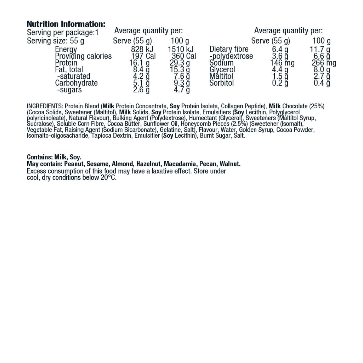 Body Science BSC Violet Crumble Soft Protein Bar 55g NIP