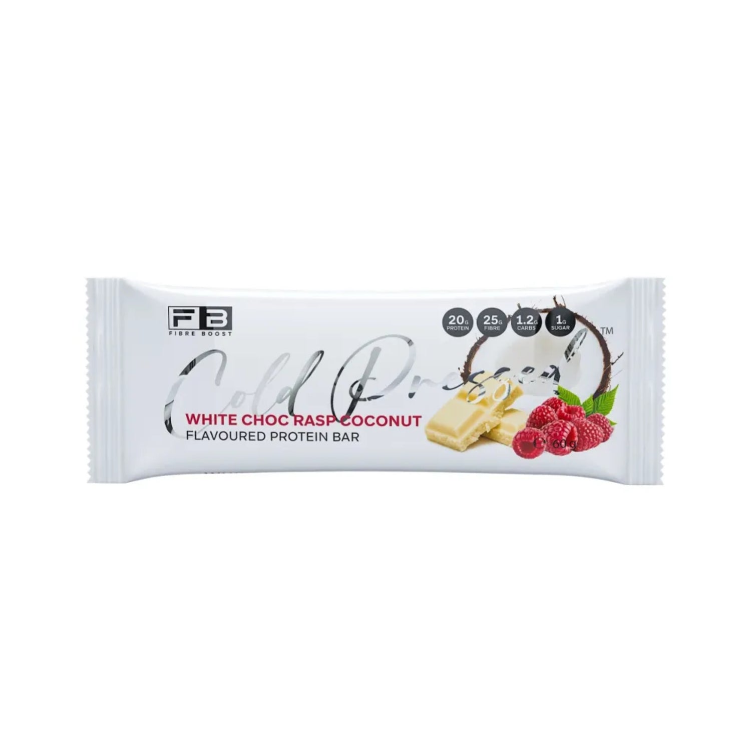 Fibre Boost Cold Pressed Bars - Single White Choc Raspberry Coconut