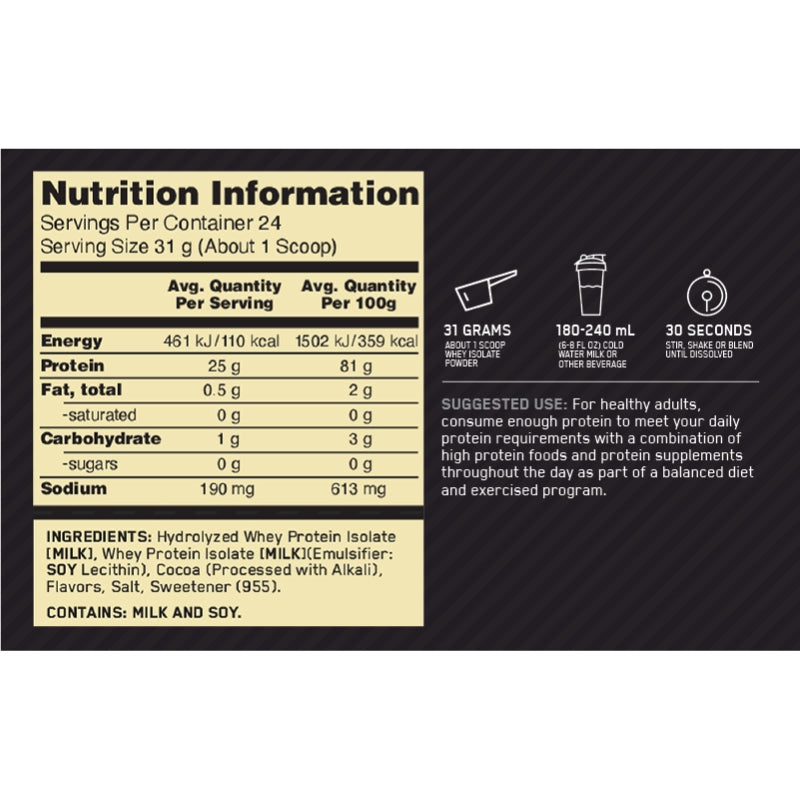 Optimum Nutrition Gold Standard Isolate NIP