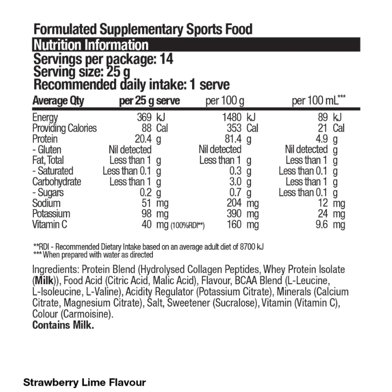 BSc Supplements Collagen Protein Water Strawberry Lime NIP