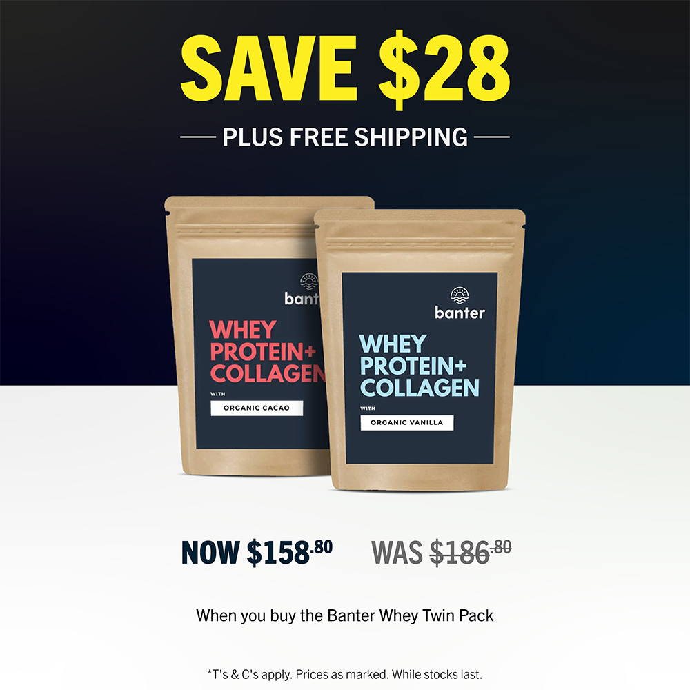SAVE $28 + FREE SHIPPING when you buy the Banter Whey Twin Pack