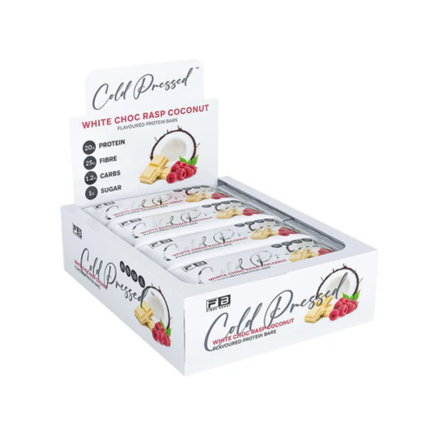 Fibre Boost Cold Pressed Bars - Box of 12 White Choc Raspberry Coconut
