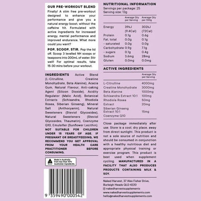 Naked Harvest Stim-Free Pre Workout NIP