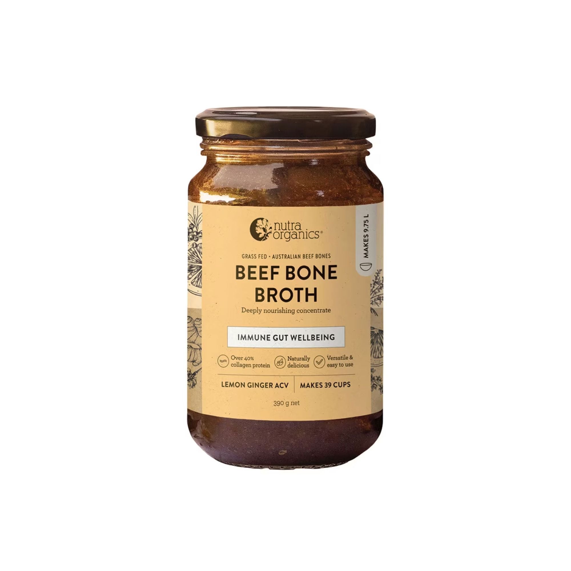 Nutra Organics Beef Bone Broth Lemon Ginger