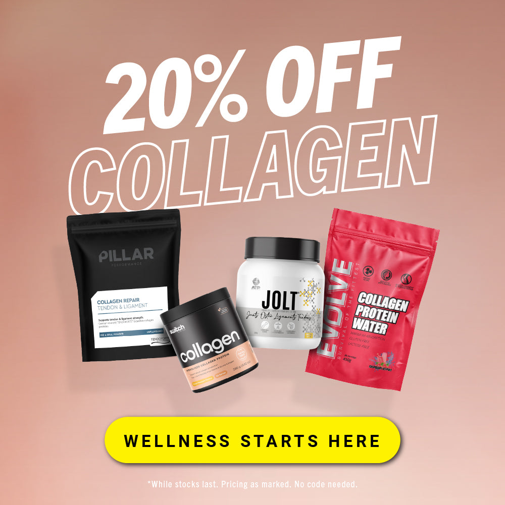 Promotional banner for collagen products with '20% Off Collagen' text and collagen product images.