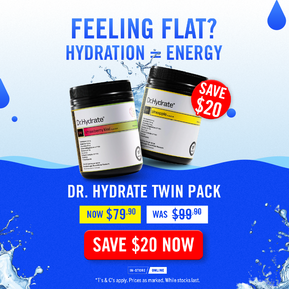 Dr. Hydrate twin pack with promotional text 