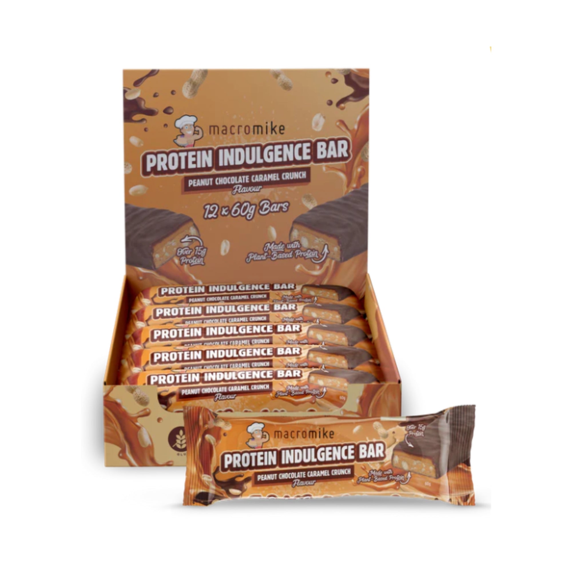 Macro Mike Protein Indulgence Bar - Box of 12 Peanut Choc Caramel Crunch